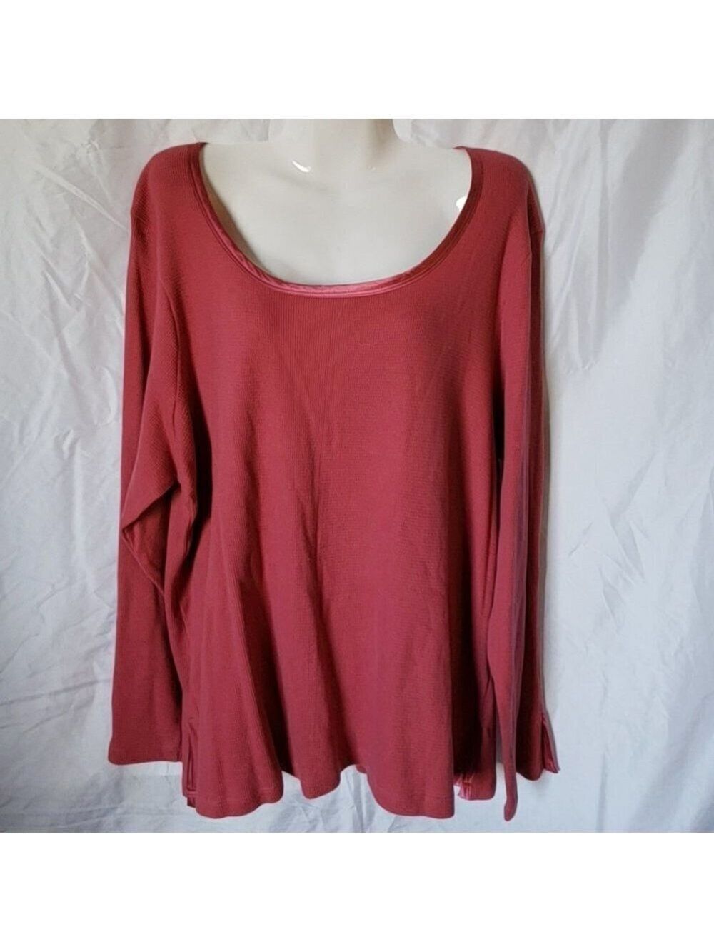 Ladies JL STUDIO Long Sleeve Ribbed Tunic w/Satin Trim in Salmon Pink - 2X